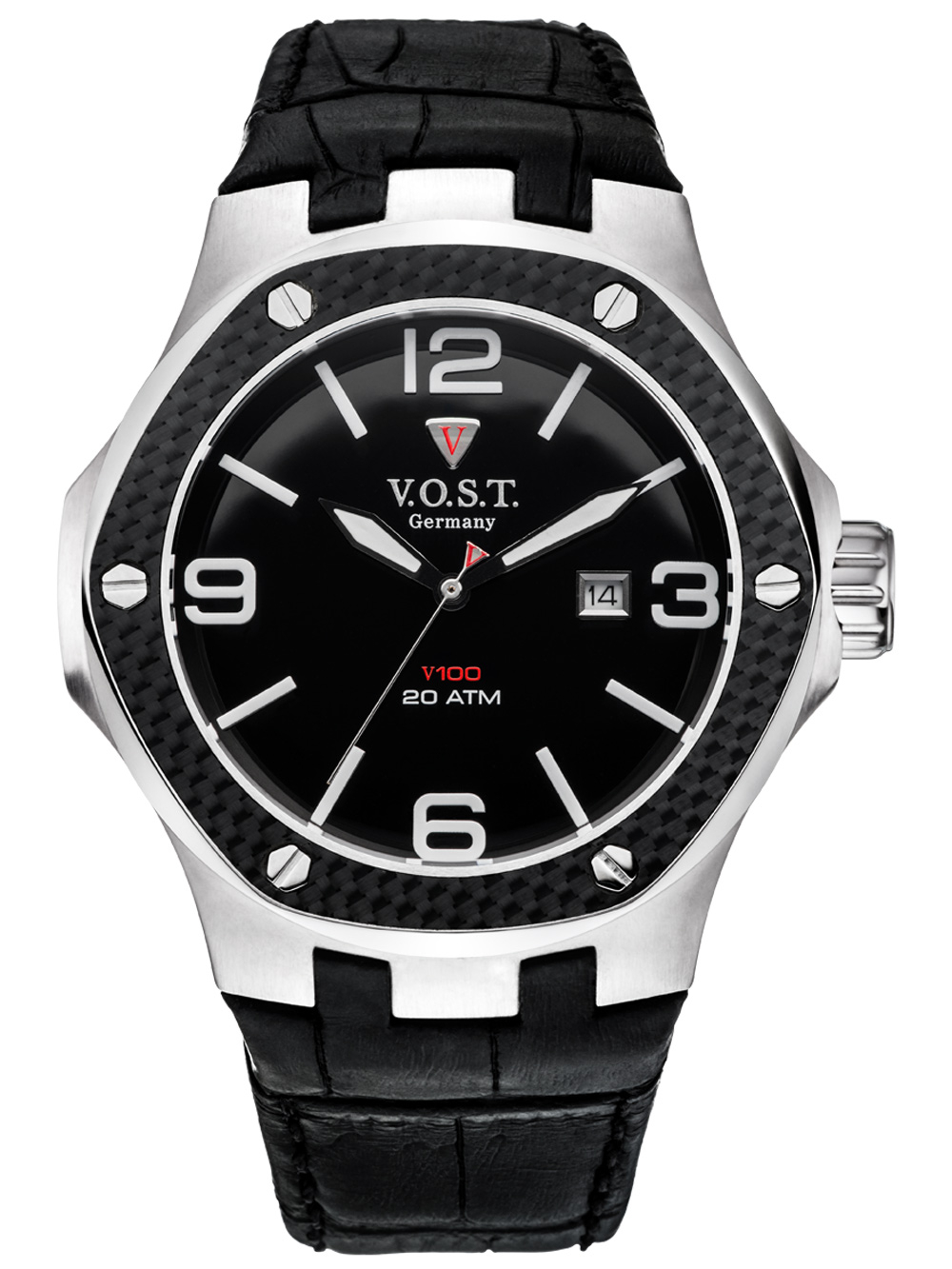 V.O.S.T. Germany V100.010.3S.SC.L.B Steel-Date 44mm 20ATM